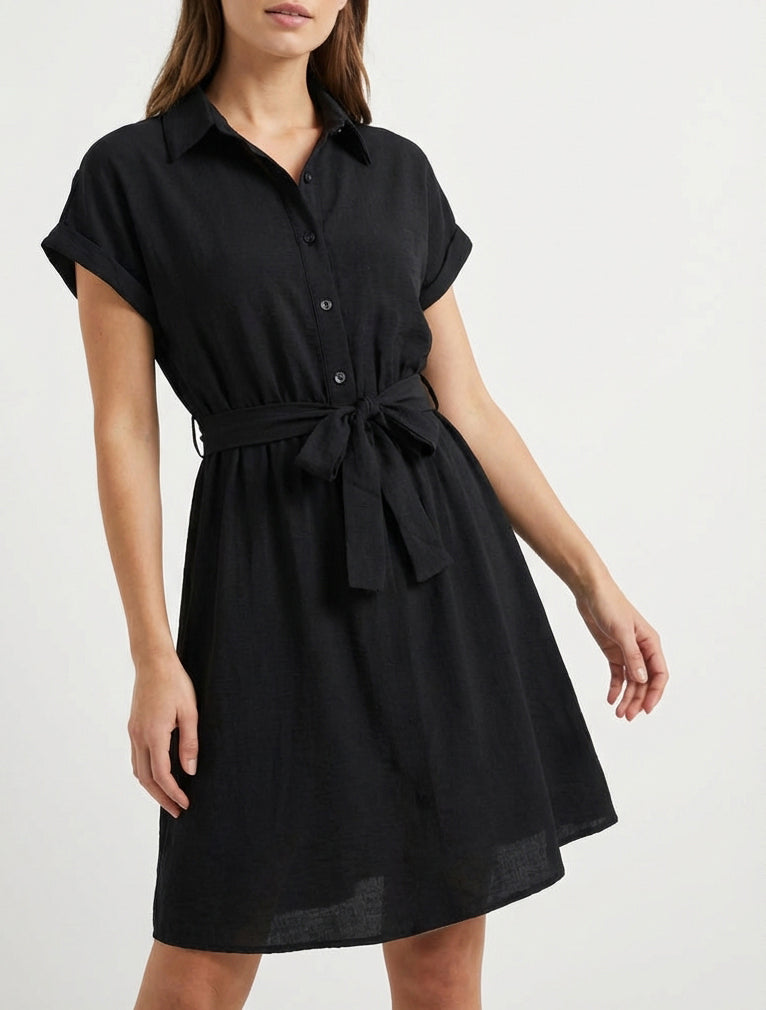 Abito camicia a maniche corte - Nero