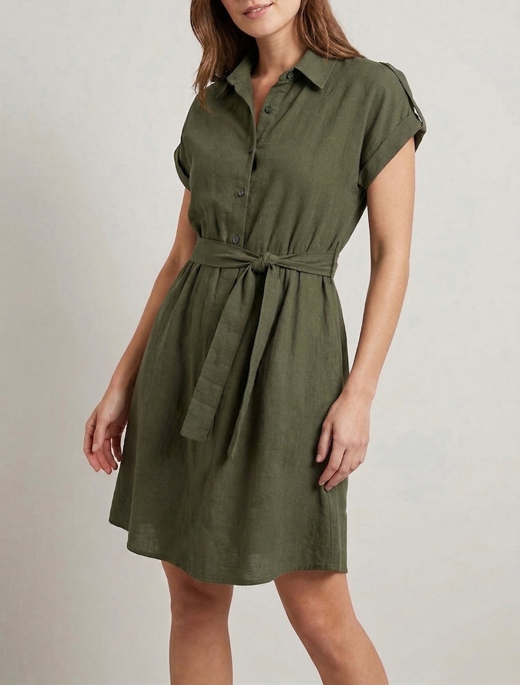 Abito camicia a maniche corte - Cachi
