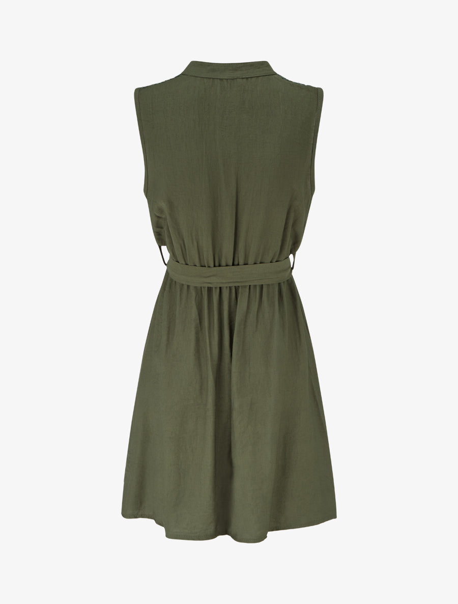 Robe mi-longue boutonnée sans manches - Kaki - 2