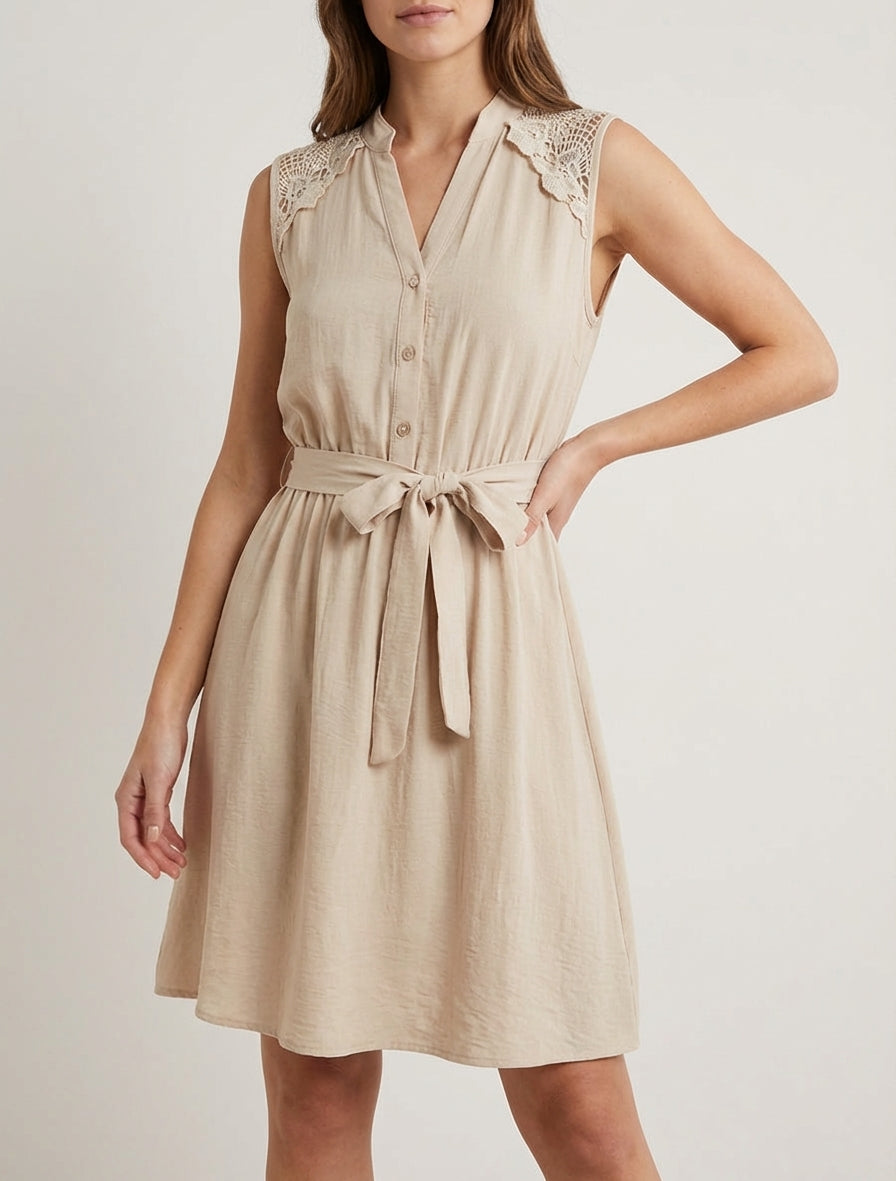 Abito midi senza maniche con bottoni - Beige