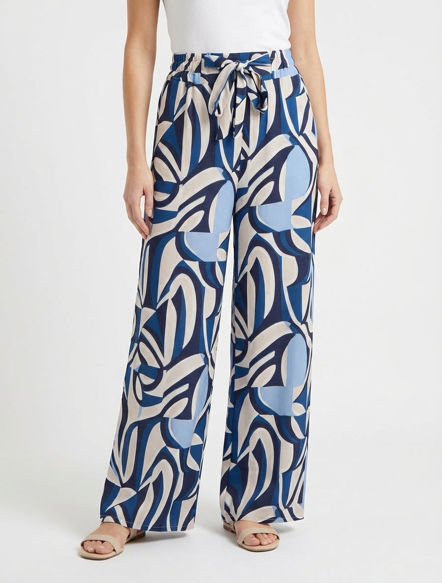 Pantaloni ampi con stampa grafica - Blu
