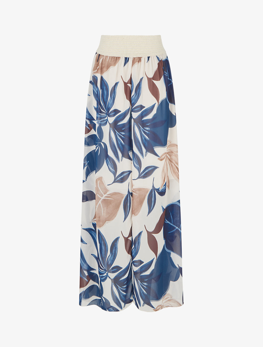 Jupe élastiquée à imprimé grandes feuilles - Marine - 2