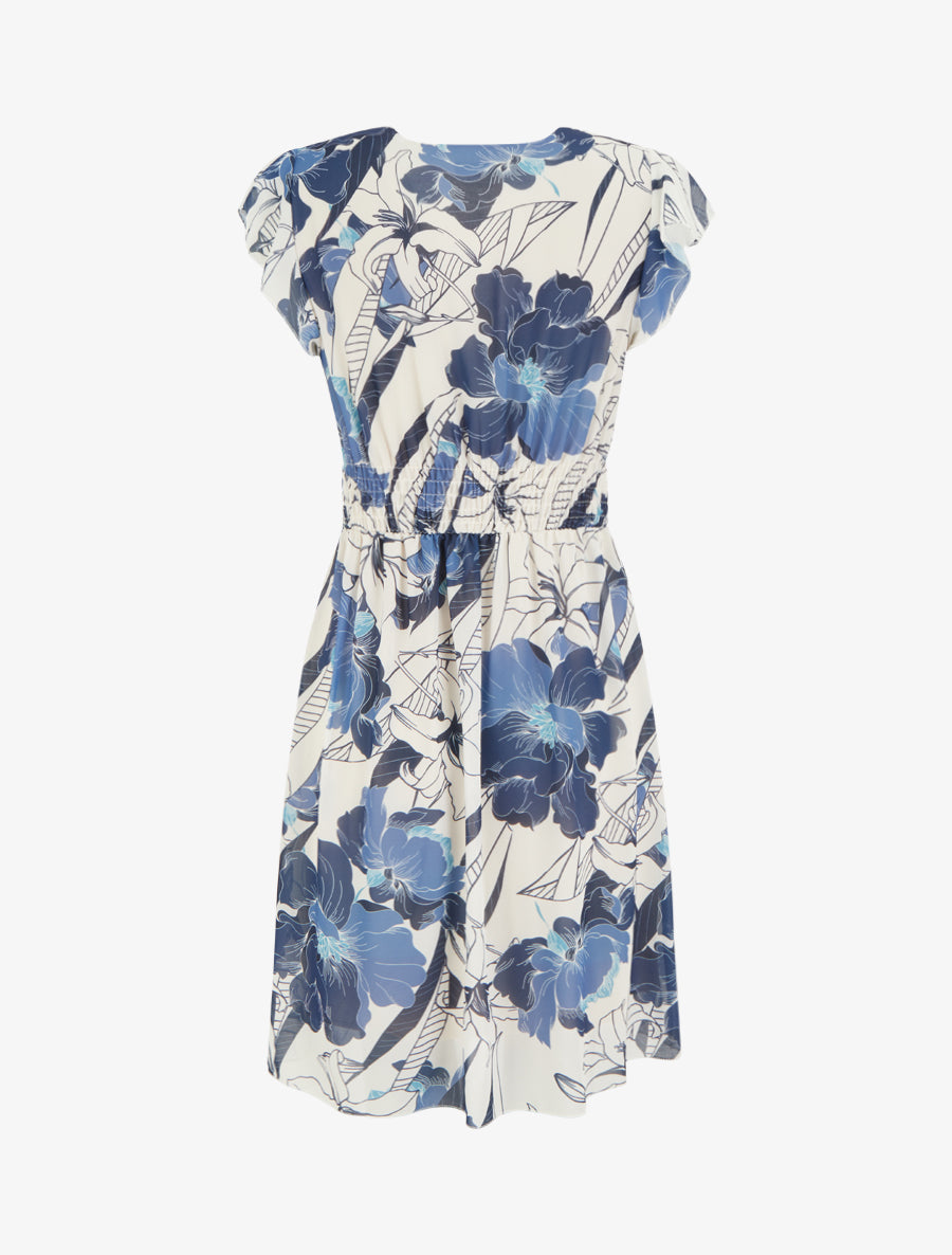 Robe mi-longue imprimé grandes fleurs à boucle - Marine - 2
