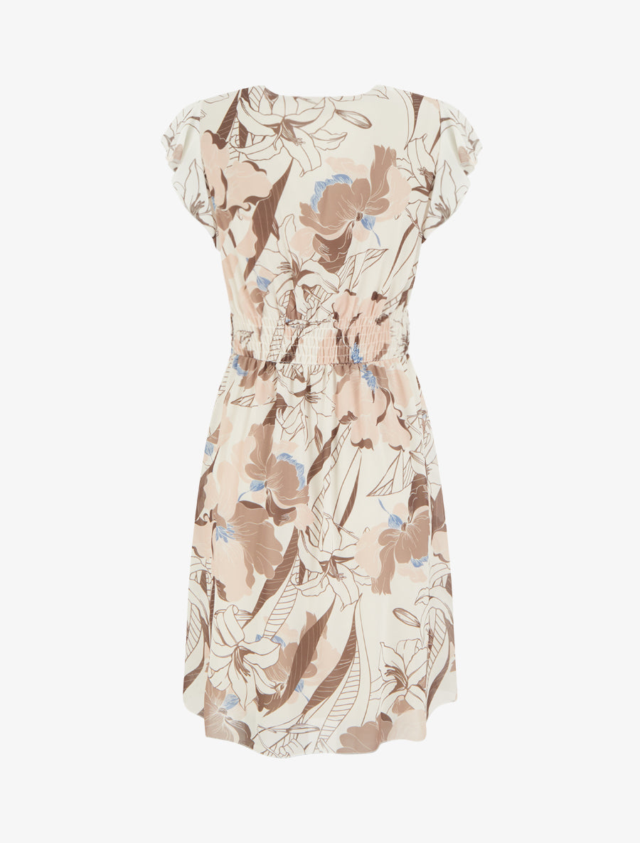 Robe mi-longue imprimé grandes fleurs à boucle - Marron - 2
