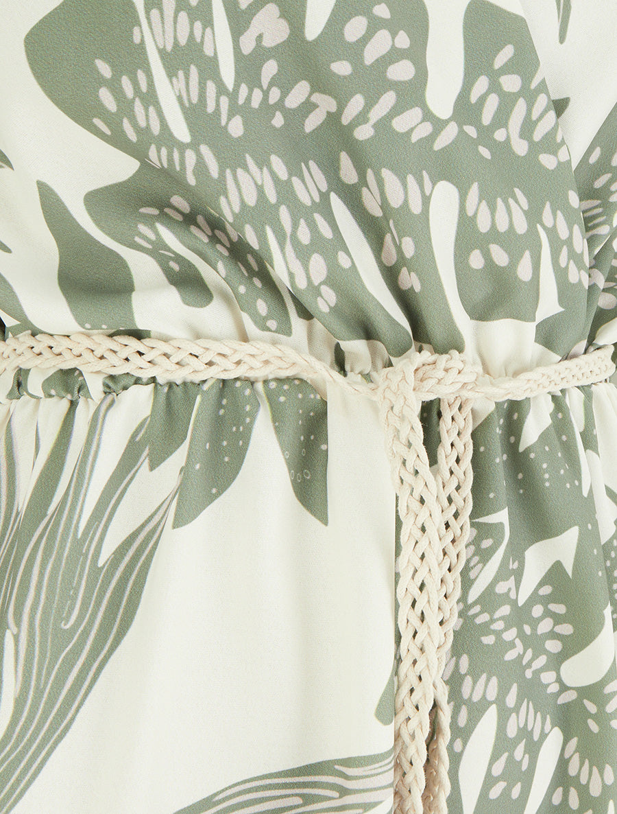 Robe mi-longue sans manches imprimé tropical - Kaki - 3