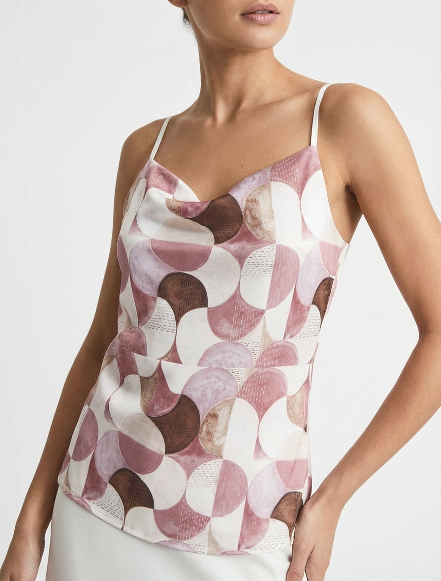 Canotta satinata stampata retrò - Rosa antico