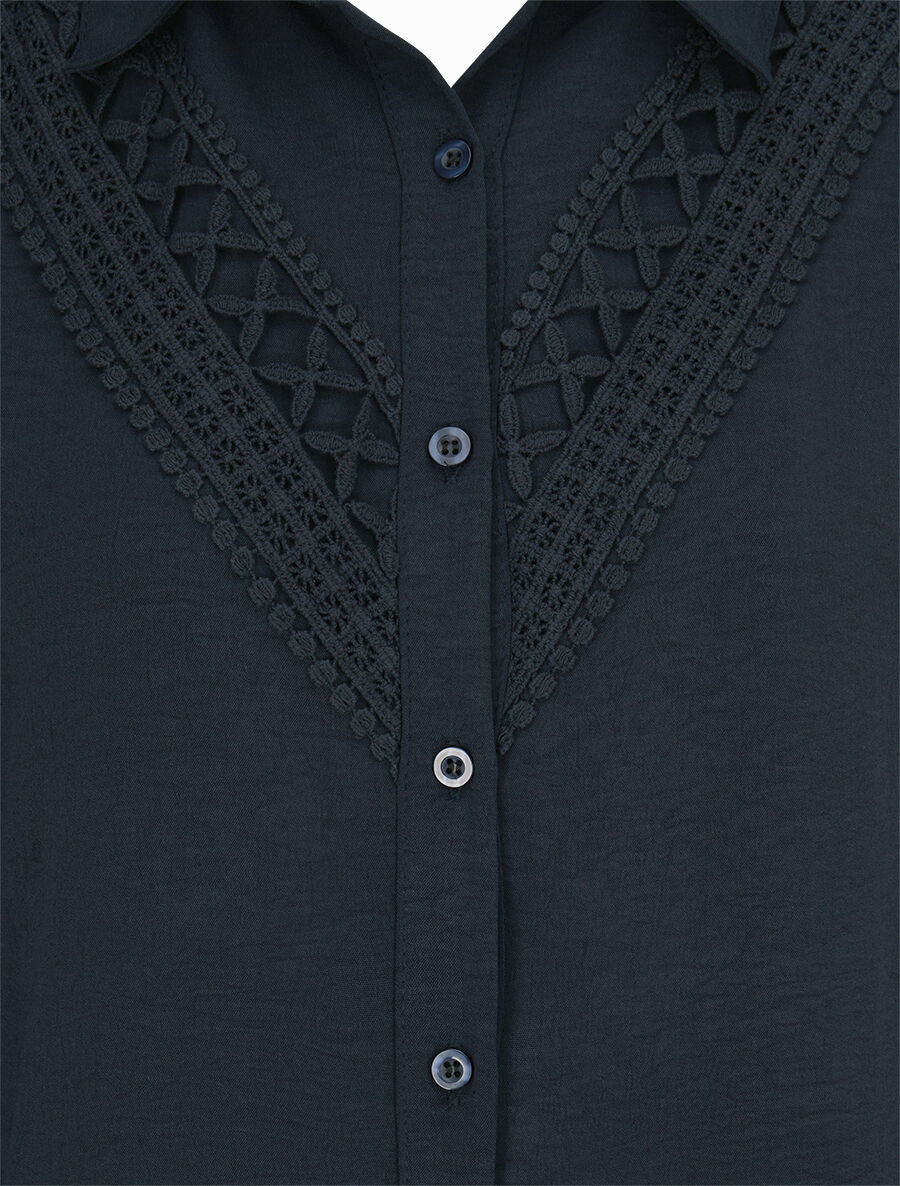 Chemise fluide à empiècement en crochet - Marine - 3