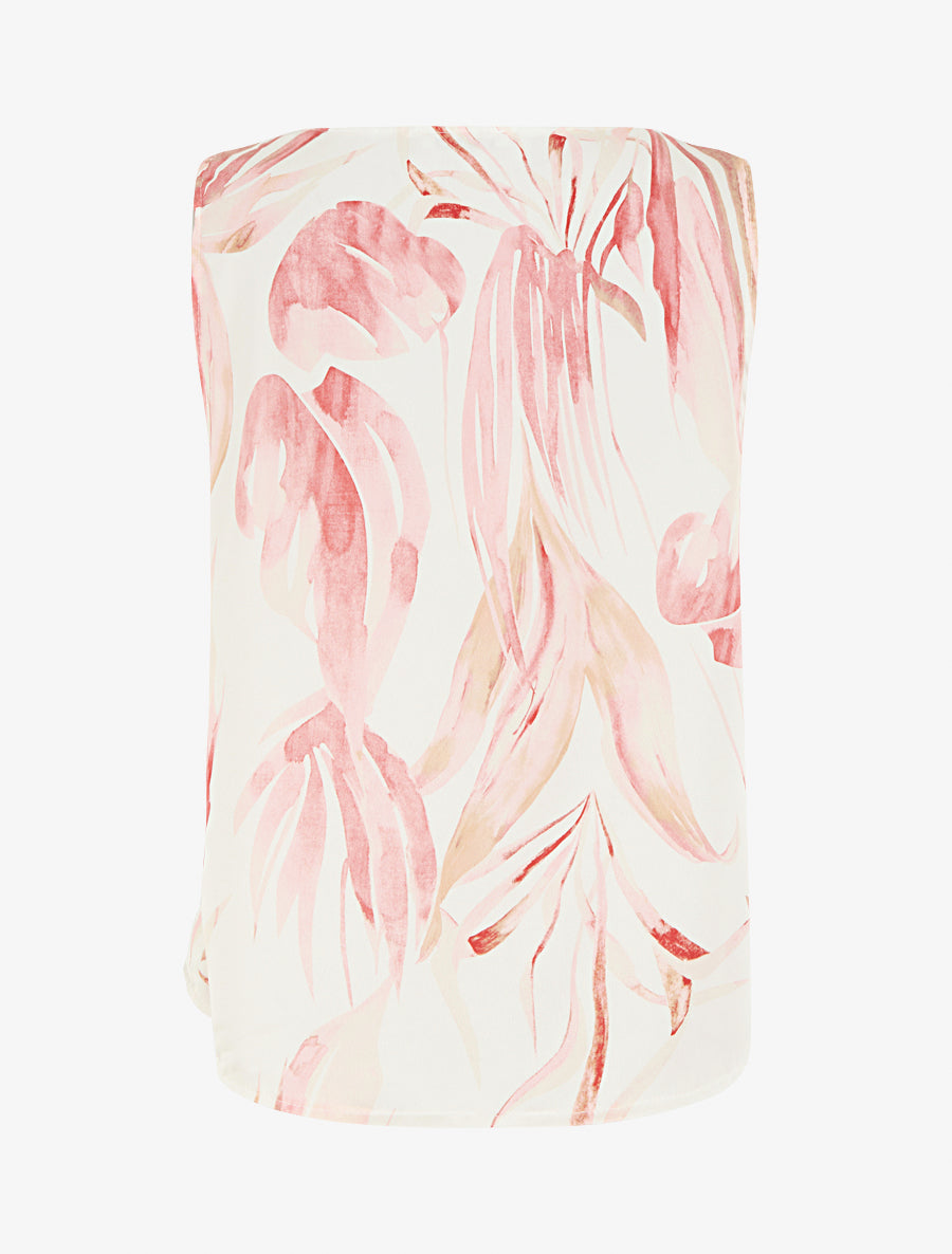 Top satiné imprimé feuilles et bretelle à bijou - Rose - 2