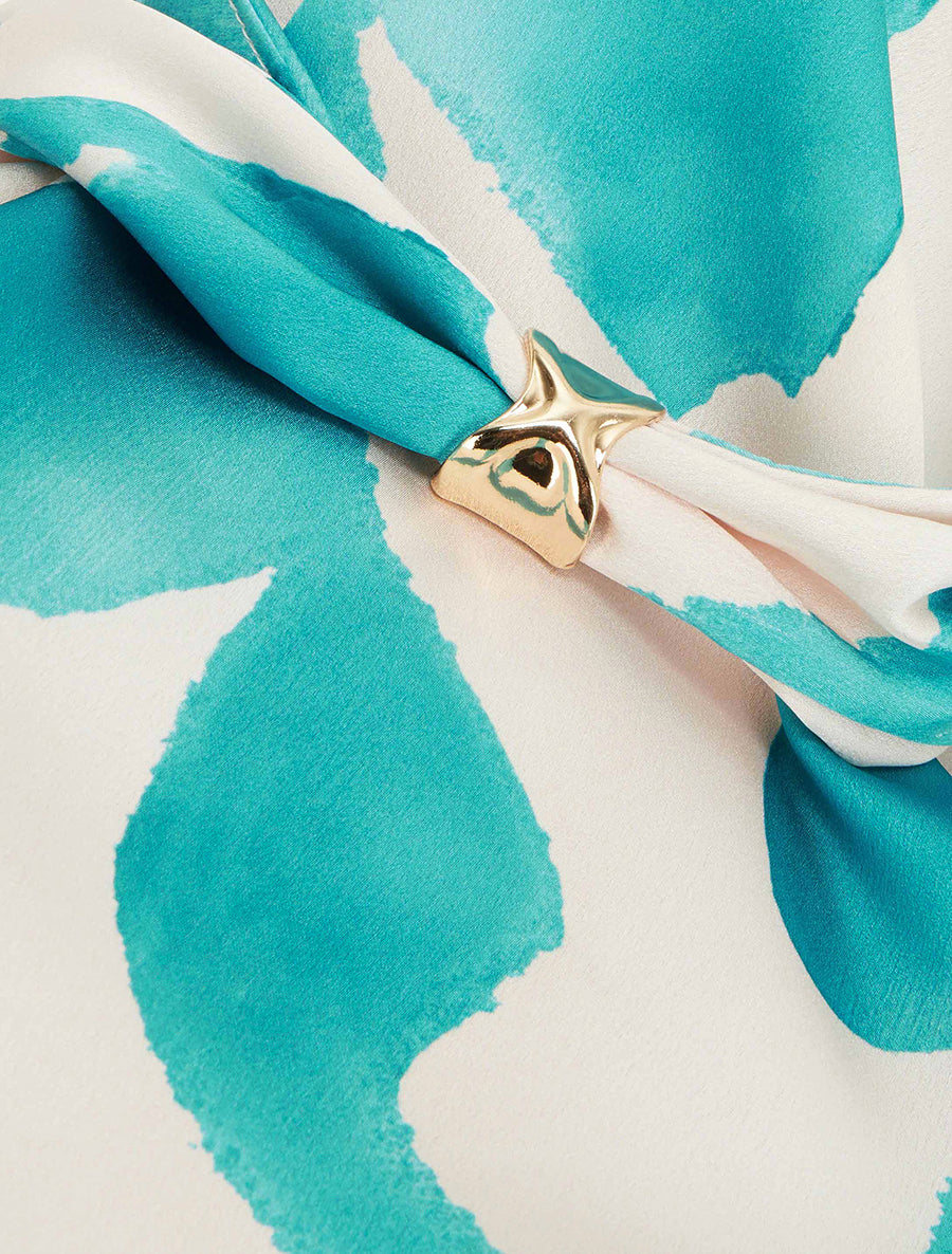 Top satiné imprimé fantaisie à bretelles bijoux - Turquoise - 3