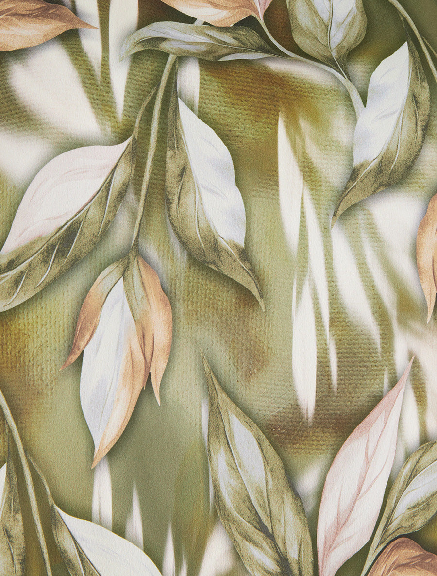 Top boule satiné imprimé feuillages - Kaki - 3