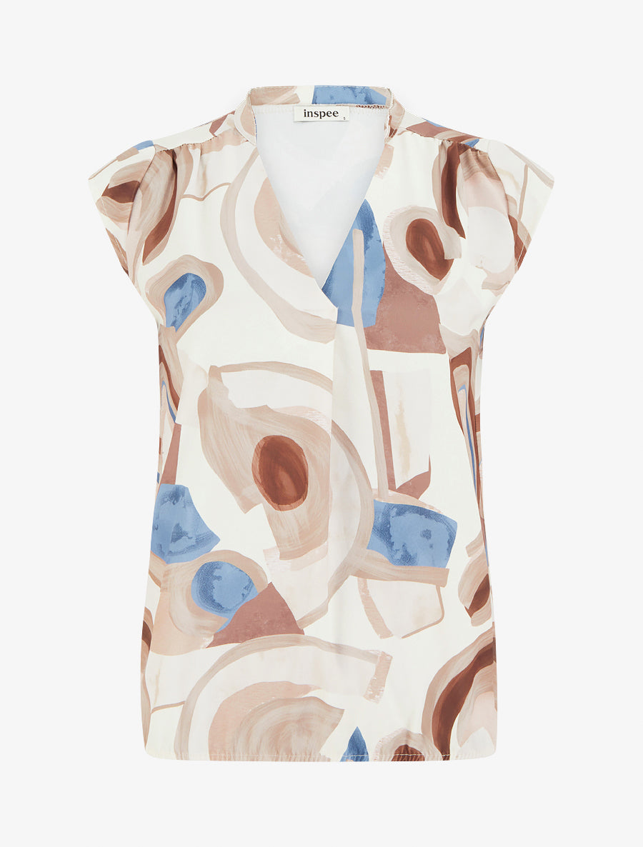 Top boule sans manches à imprimé graphique - Taupe - 1