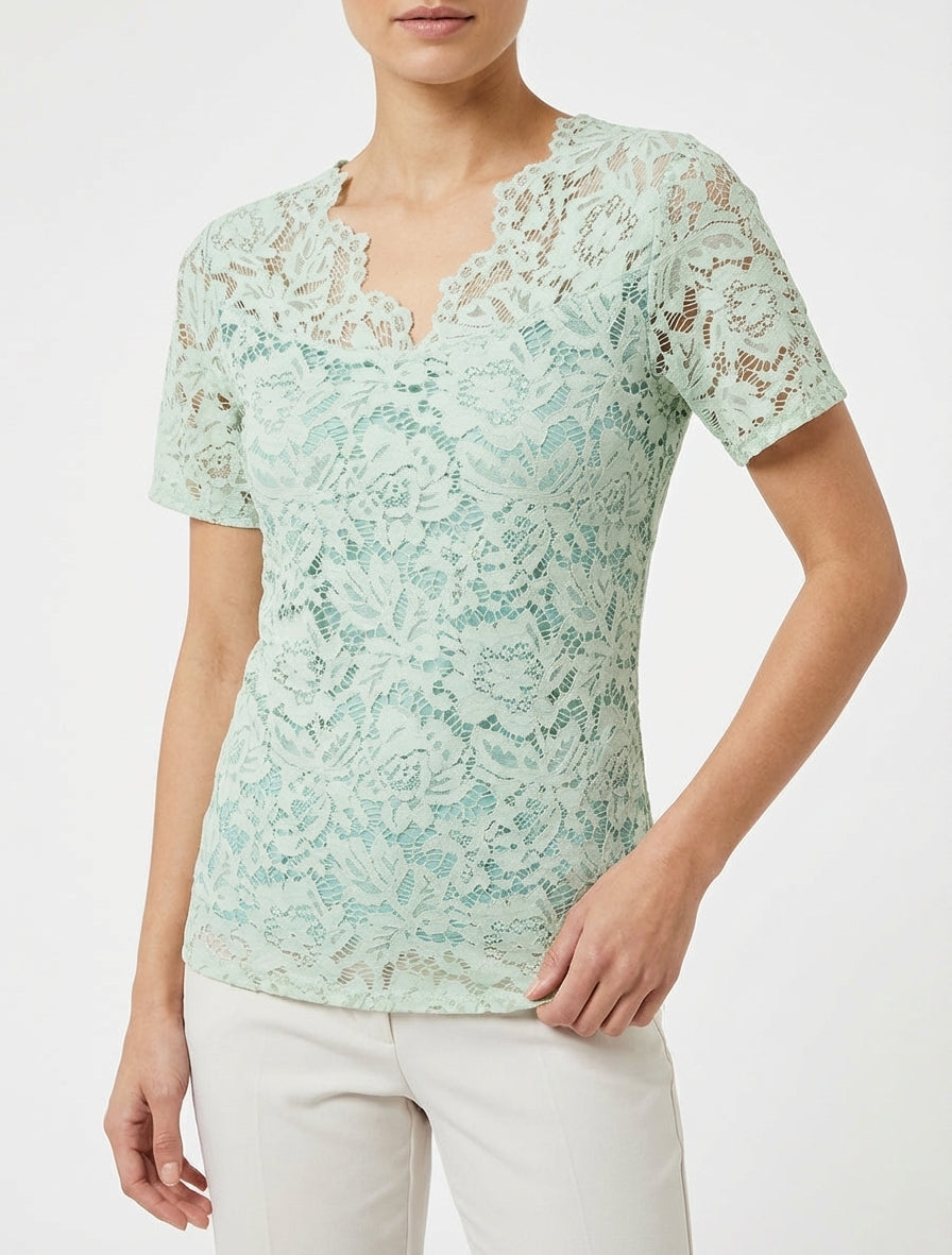 Top in pizzo a maniche corte - Verde chiaro