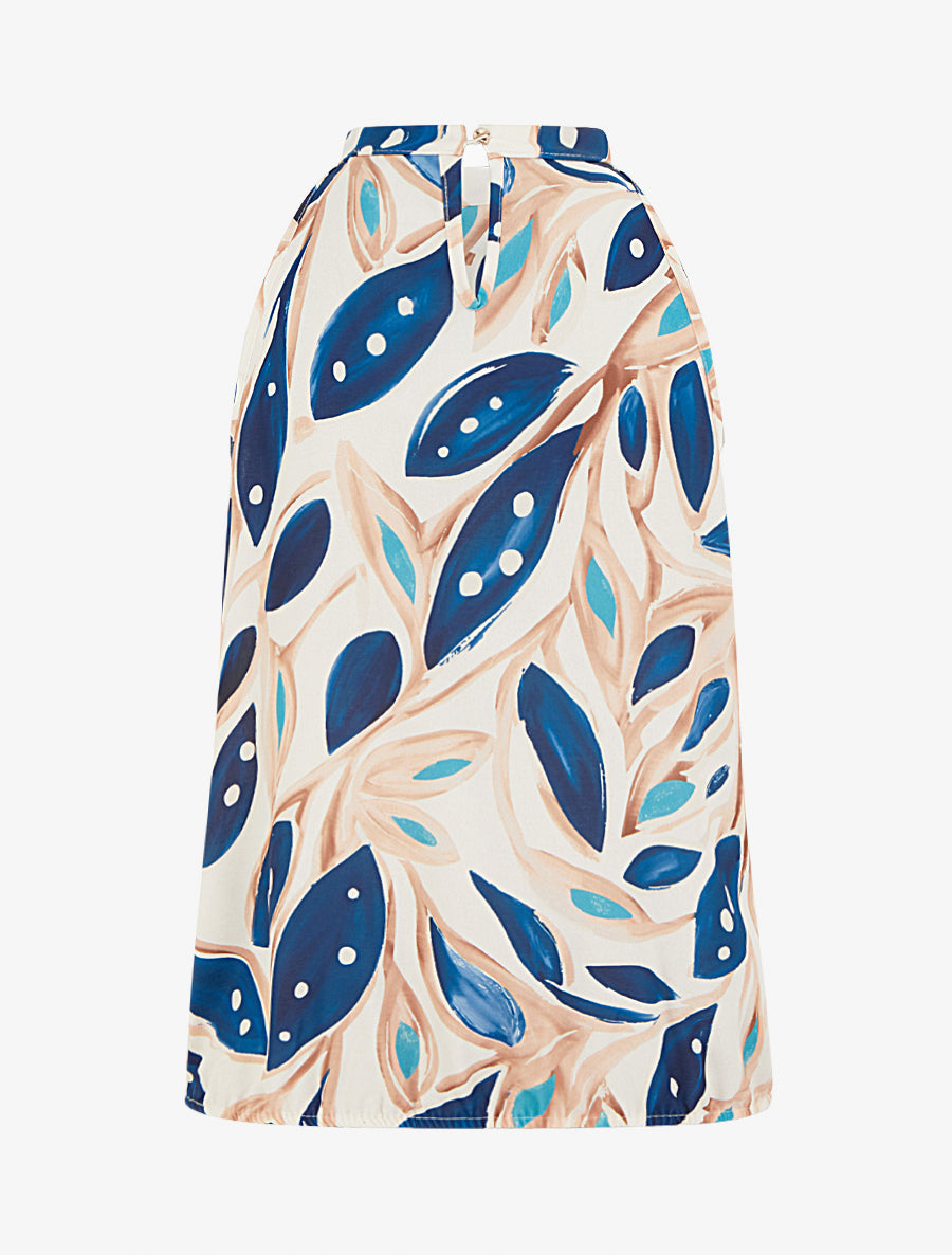 Top boule à col américain imprimé végétal - Marine - 2