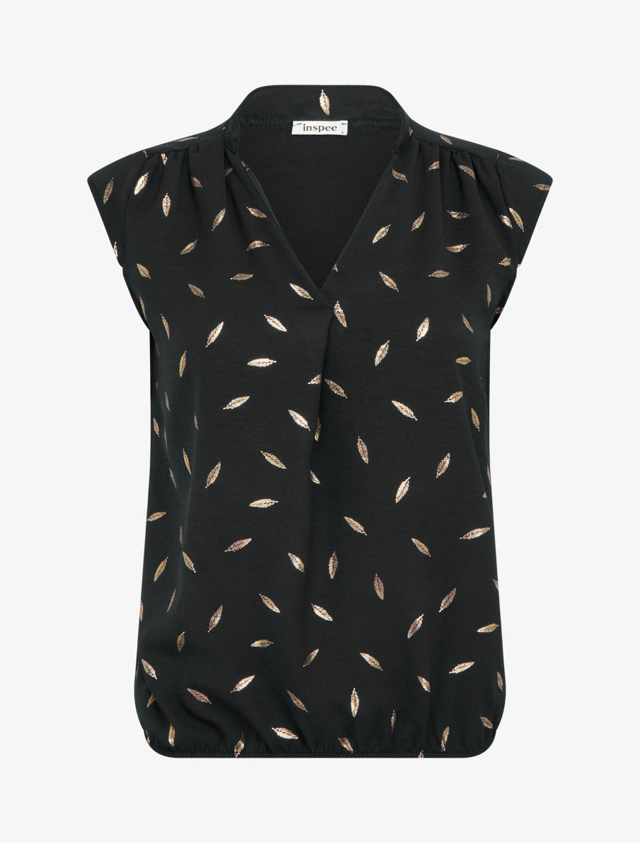 Top élastiqué à imprimé plumes irisées - Noir - 1
