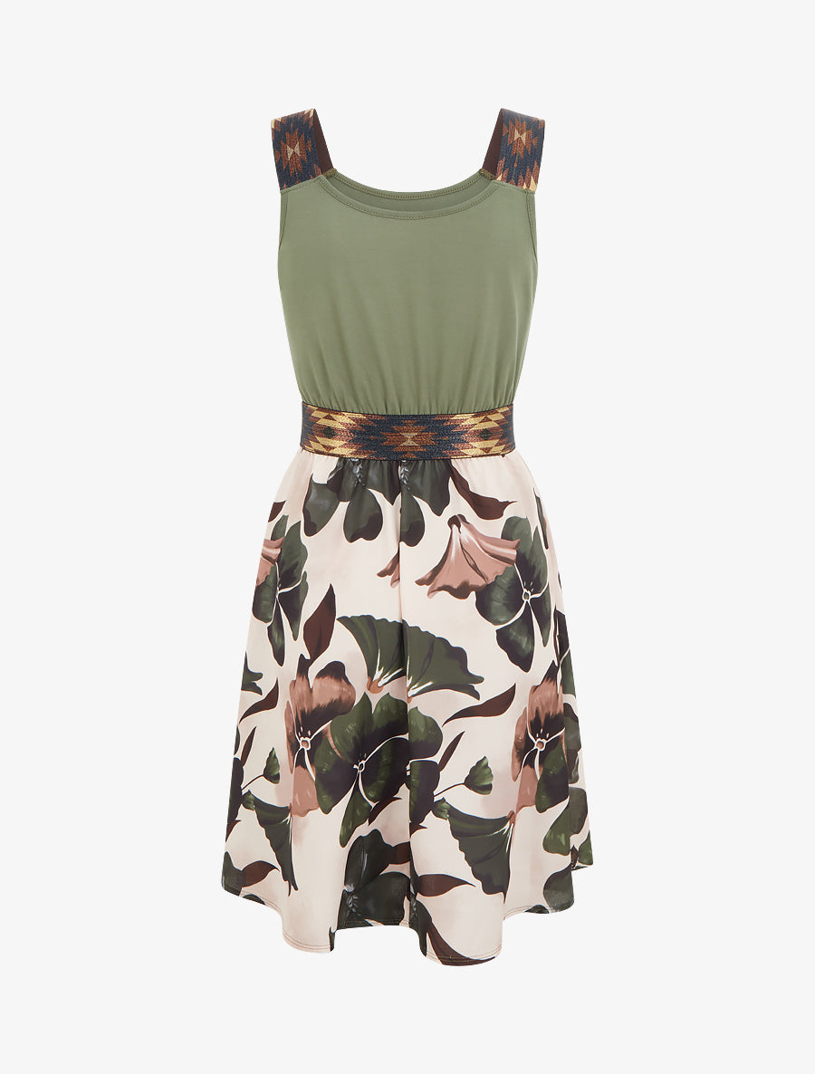 Robe imprimé floral à taille élastiquée fantaisie - Kaki - 2