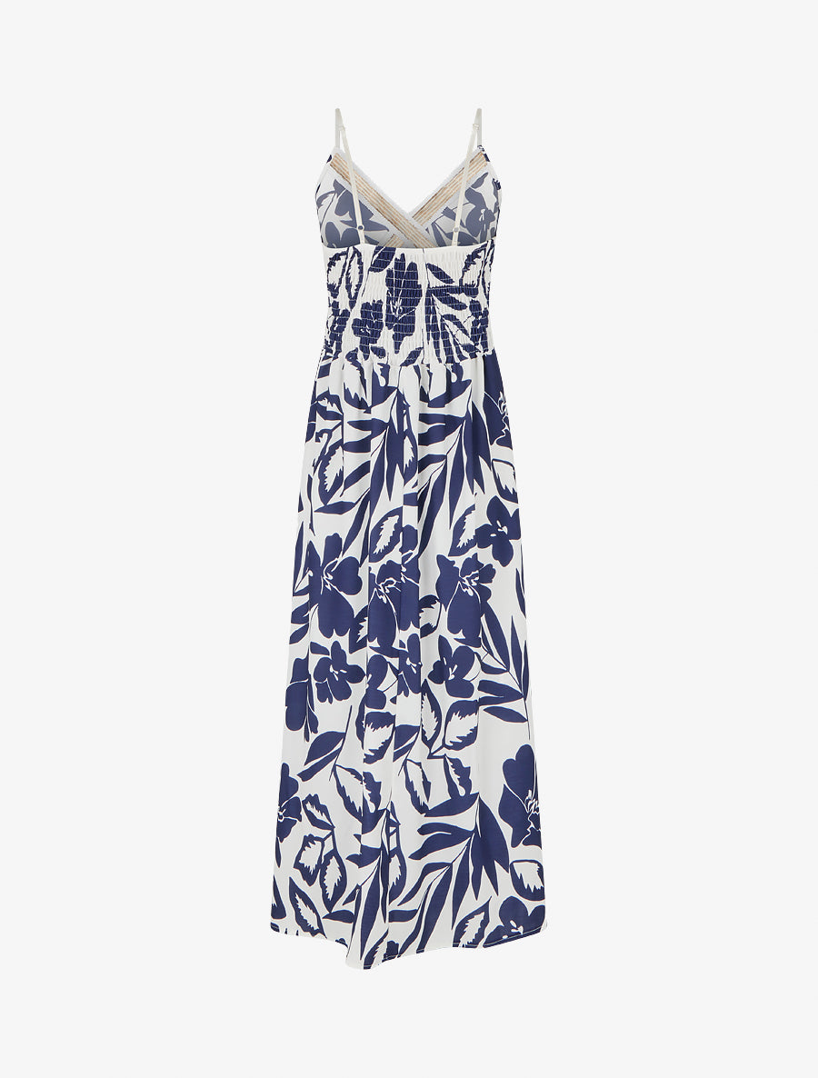 Robe fleurie à empiècement broderie - Marine - 2