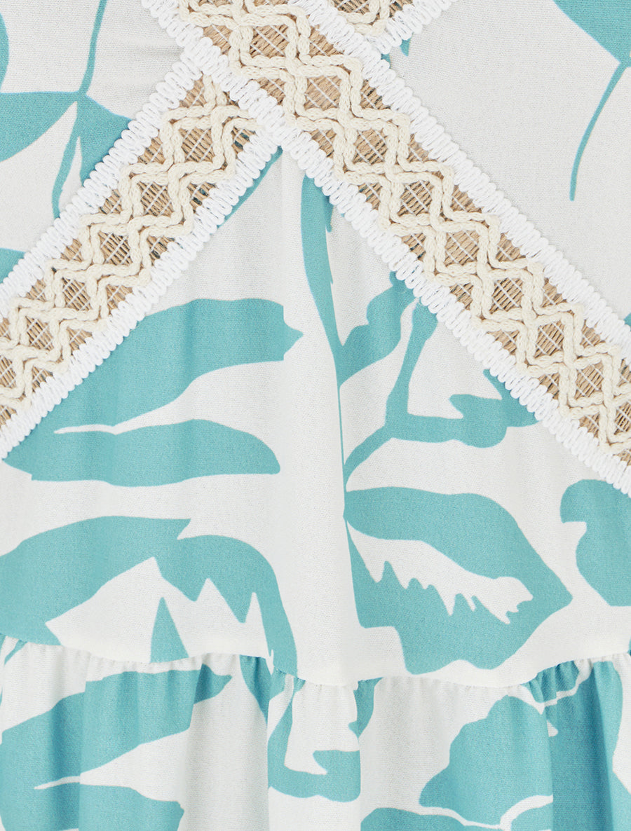 Robe fleurie à empiècement broderie - Turquoise - 3