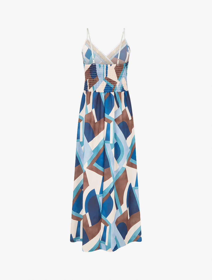 Robe imprimé graphique à empiècement broderie - Marine - 2