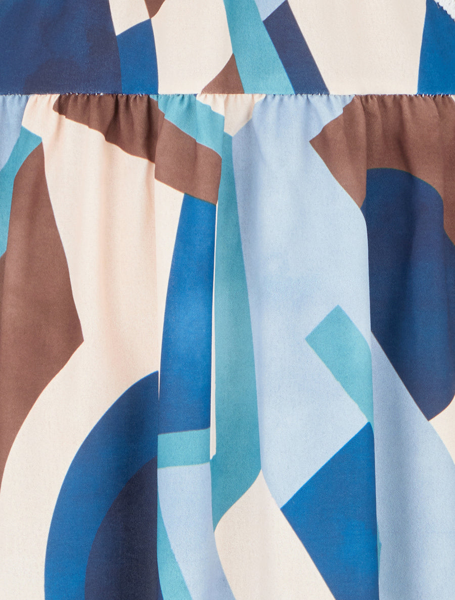 Robe imprimé graphique à empiècement broderie - Marine - 3