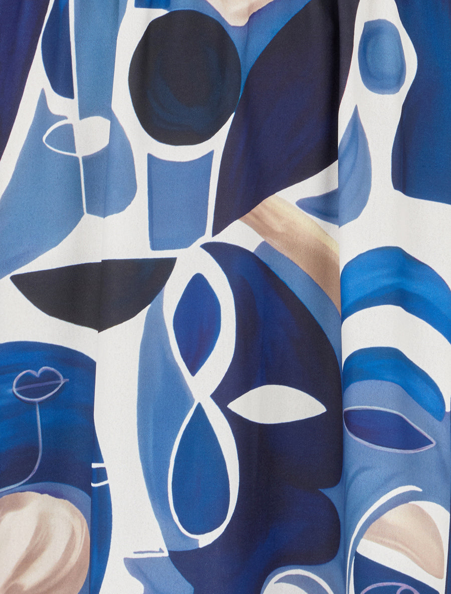 Robe imprimé peinture abstraite à bretelles stylisées - Marine - 3