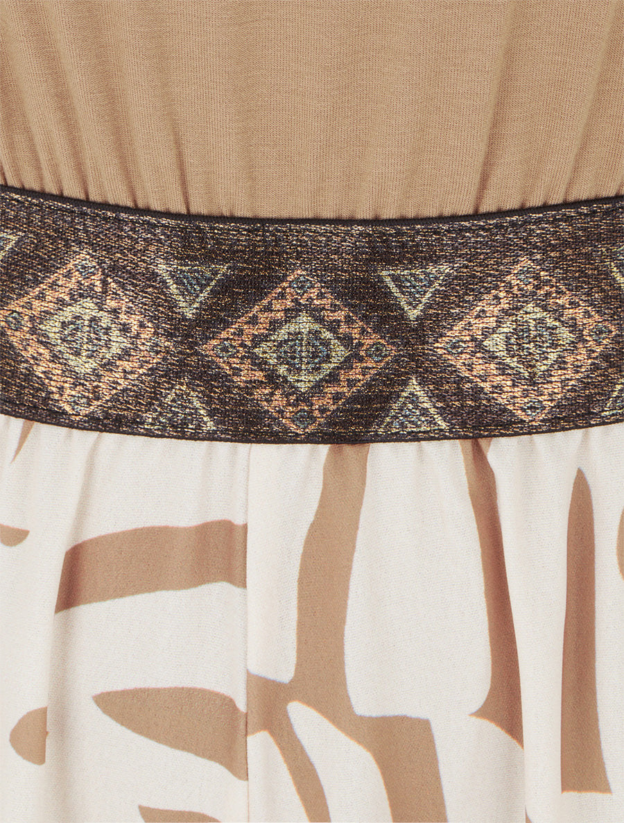 Combinaison imprimé feuilles à bretelles irisées - Camel - 3