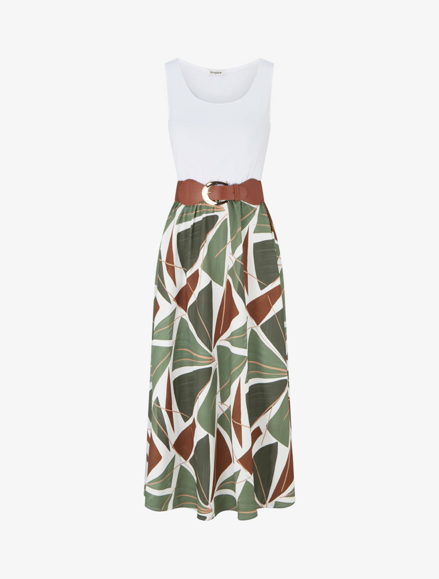 Robe longue sans manches imprimé graphique - Kaki - 1