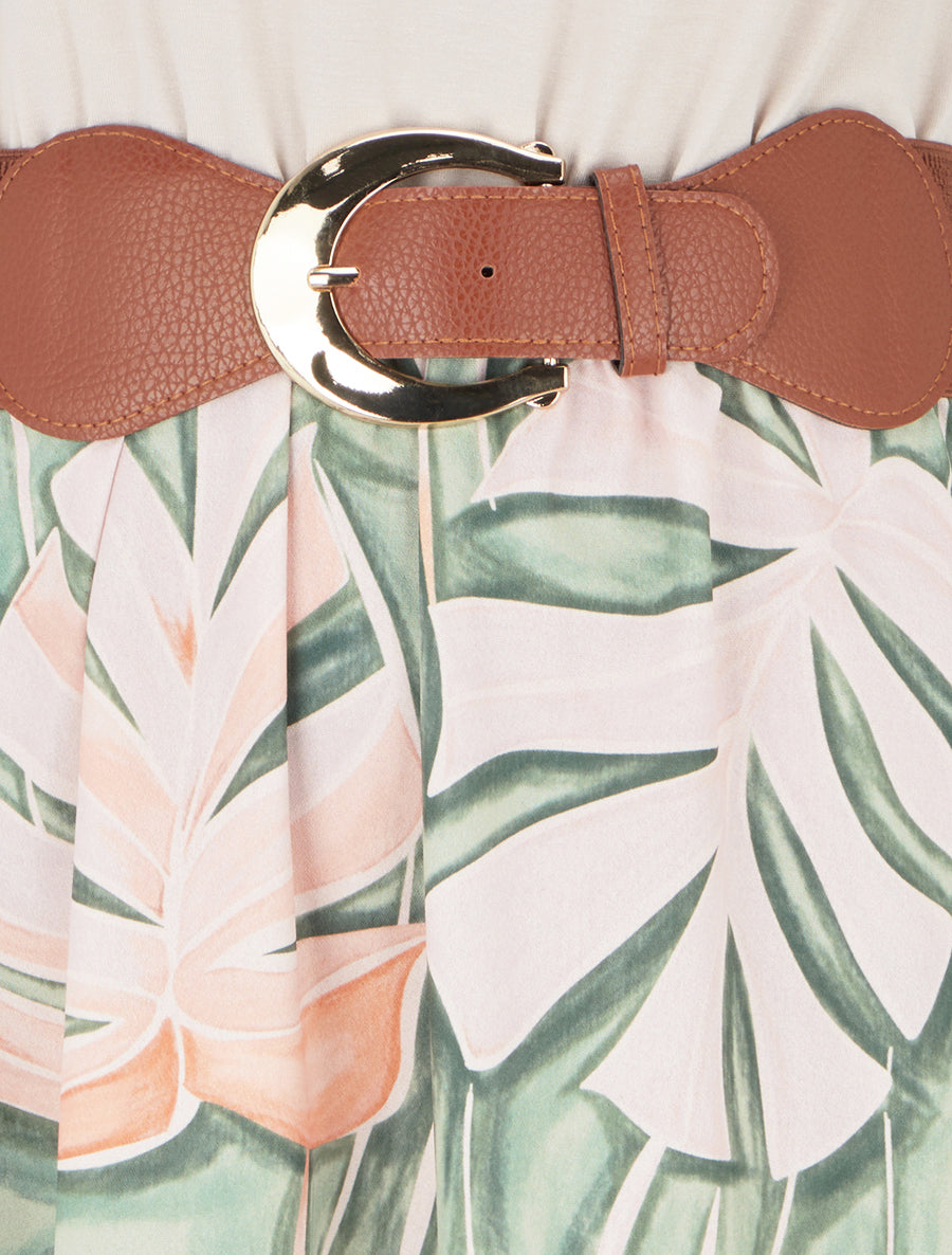 Robe longue imprimé feuillage - Beige - 3