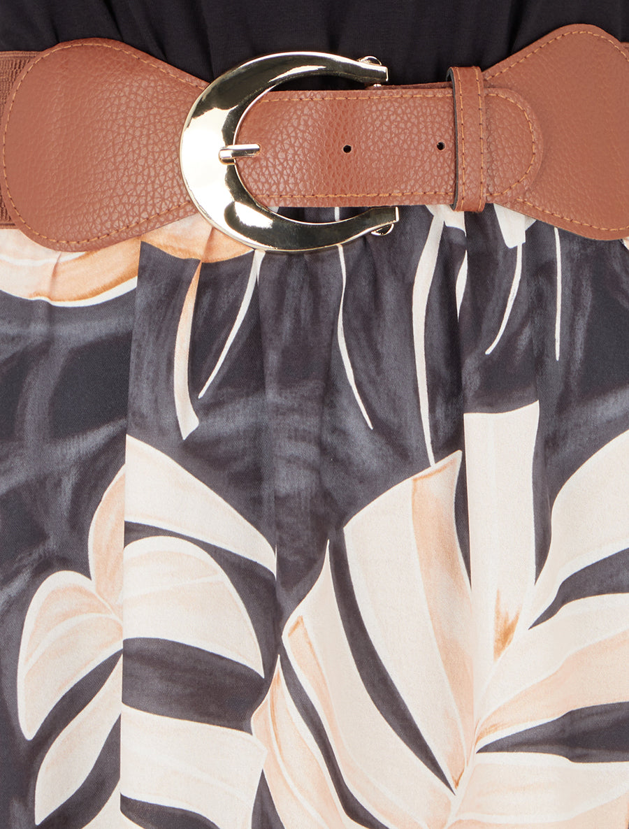 Robe longue imprimé feuillage - Noir - 3