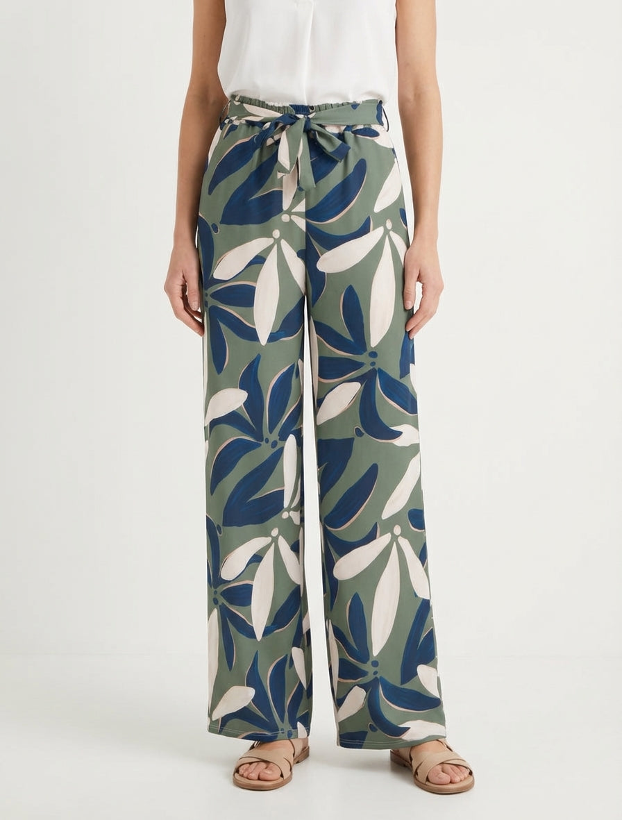 Pantaloni elasticizzati a stampa floreale - Cachi
