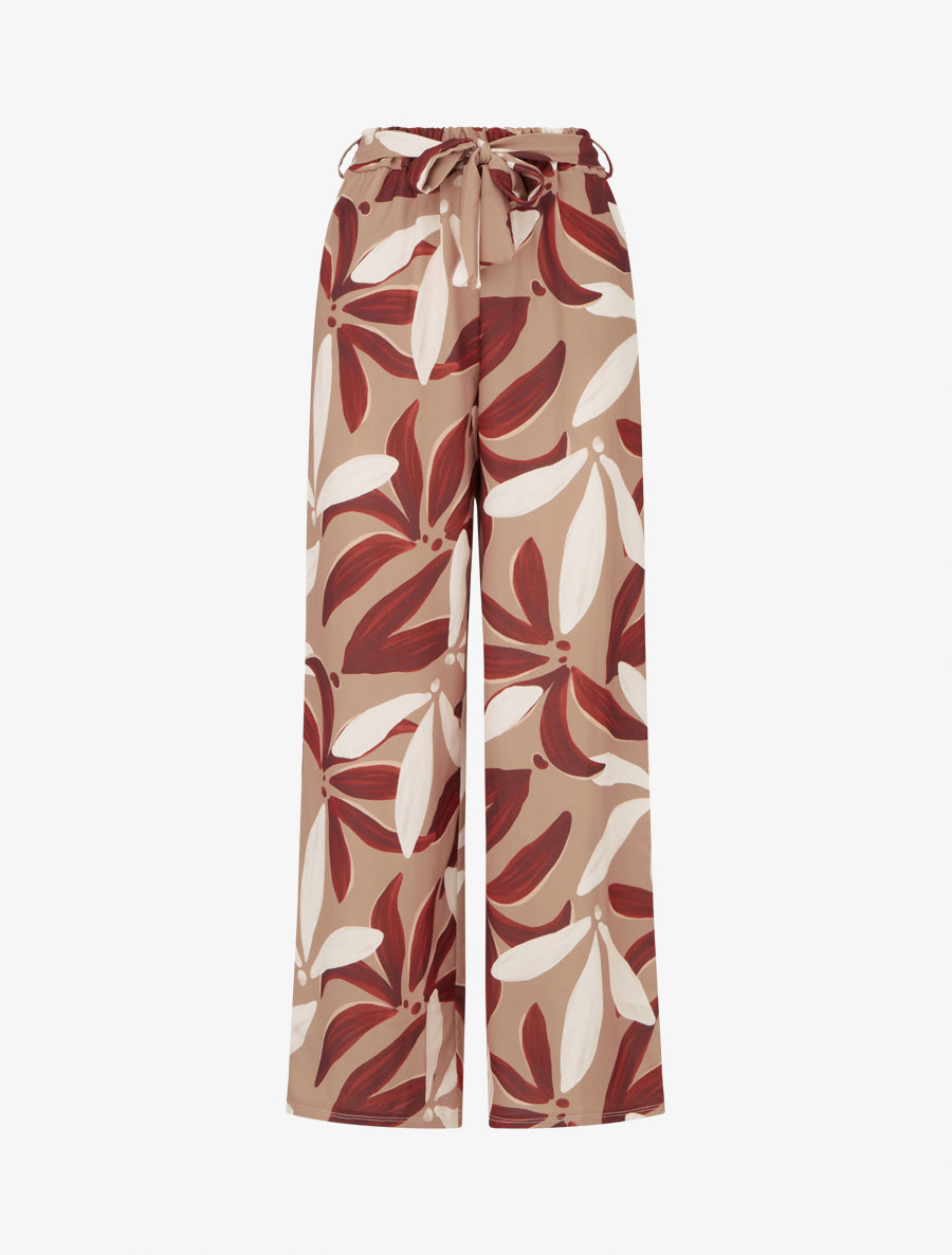 Pantalon élastiqué à imprimé floral - Camel - 1