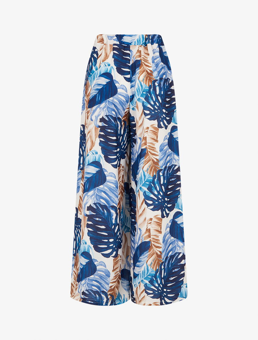 Pantalon ample imprimé tropical - Marine - 2