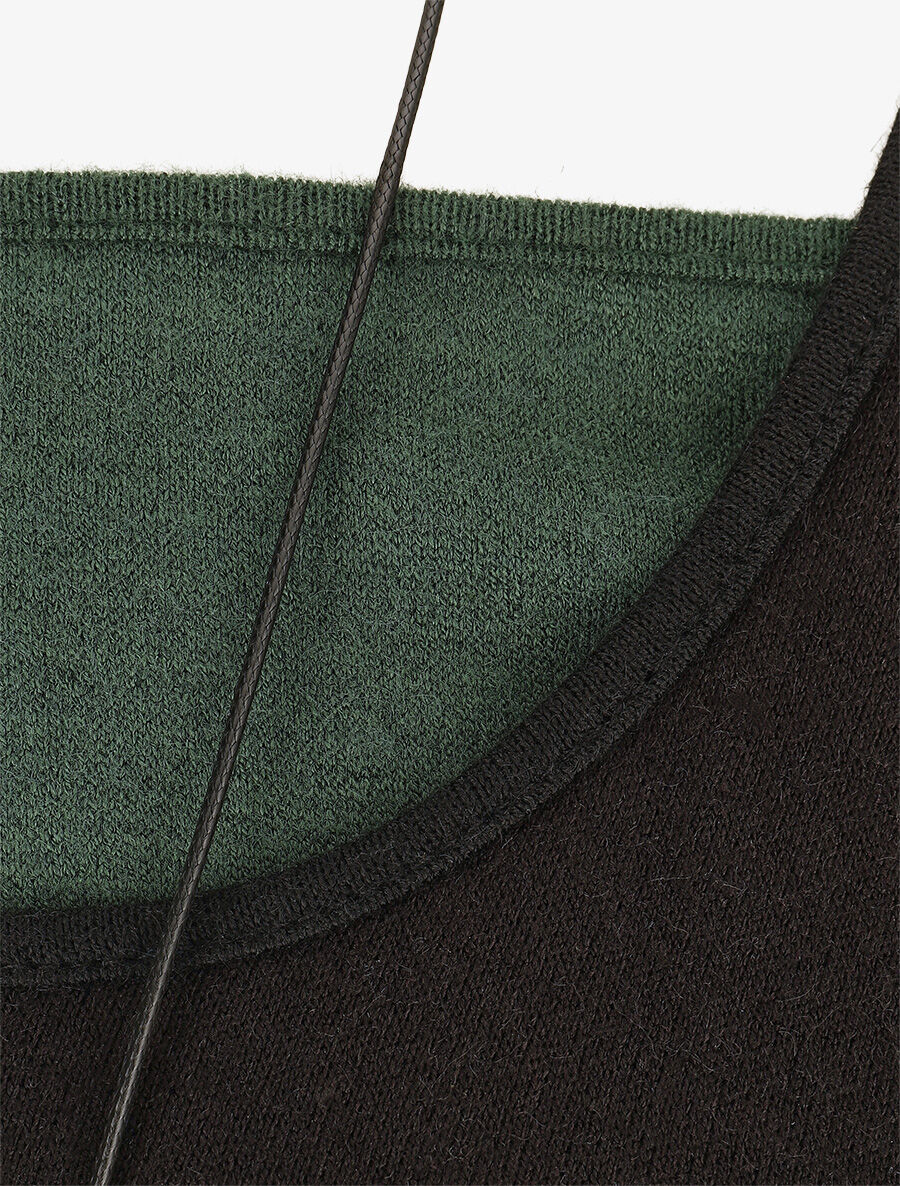 Pull fin effet superposé - Noir/vert sapin - 3