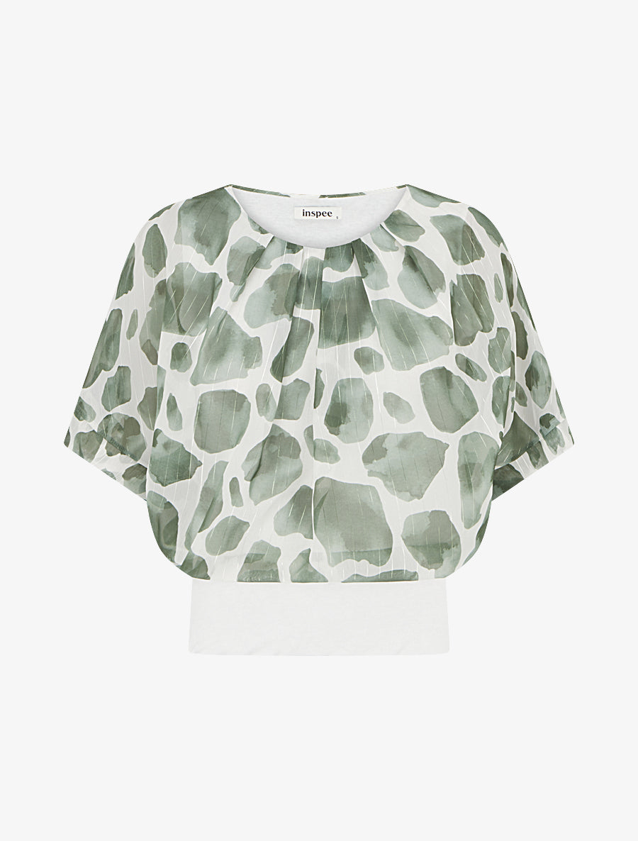 Top imprimé girafe à rayures irisées - Kaki - 1