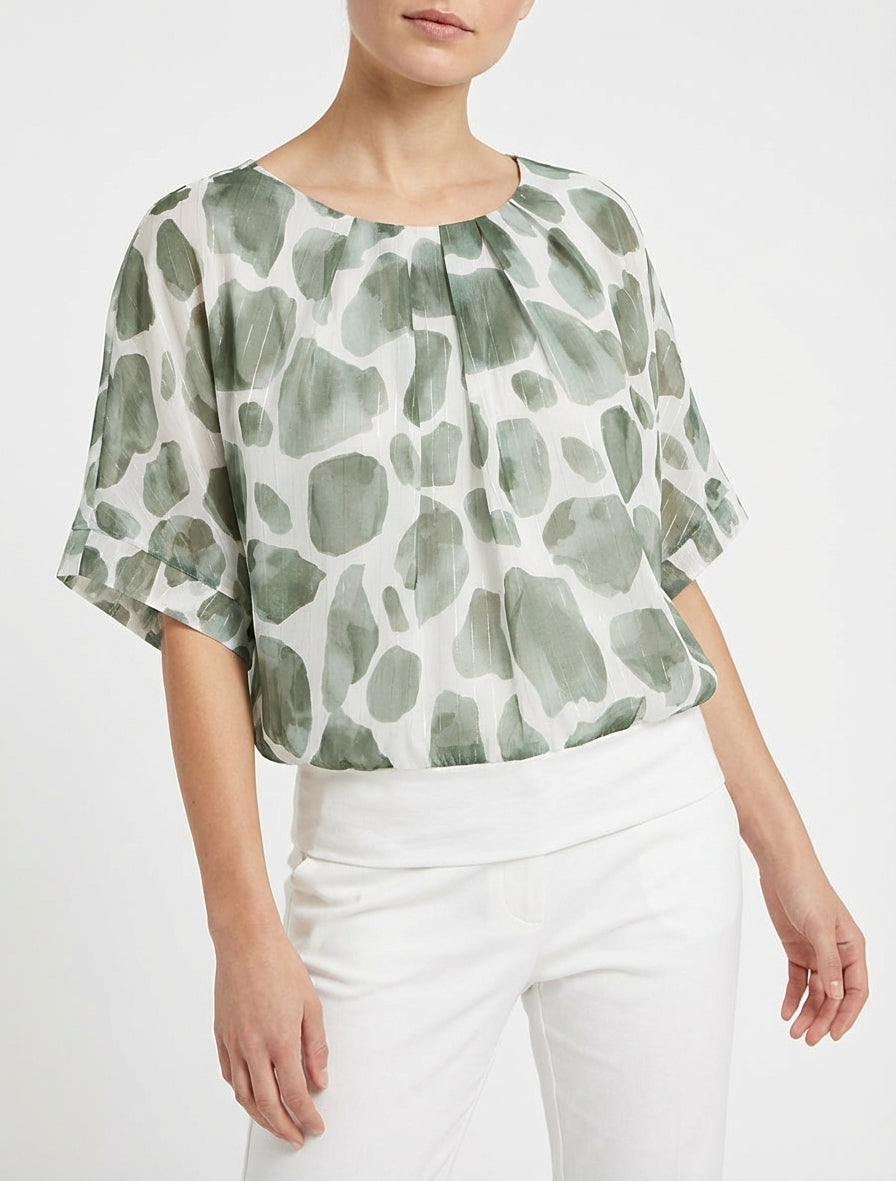 Top stampato giraffa a righe iridescenti - Cachi