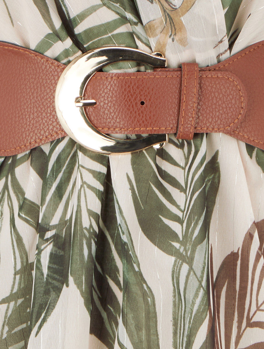 Robe imprimé feuillage à rayures irisés - Kaki - 3