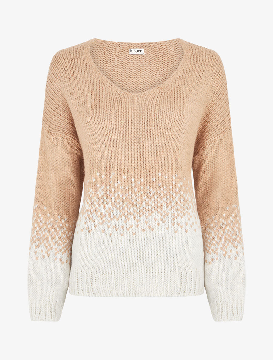 Pull en maille bicolore - Beige - 1