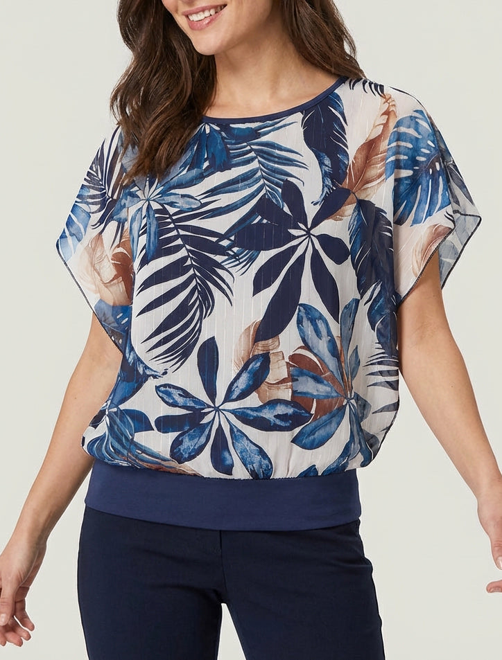 Top a maniche corte con stampa tropicale - Marina