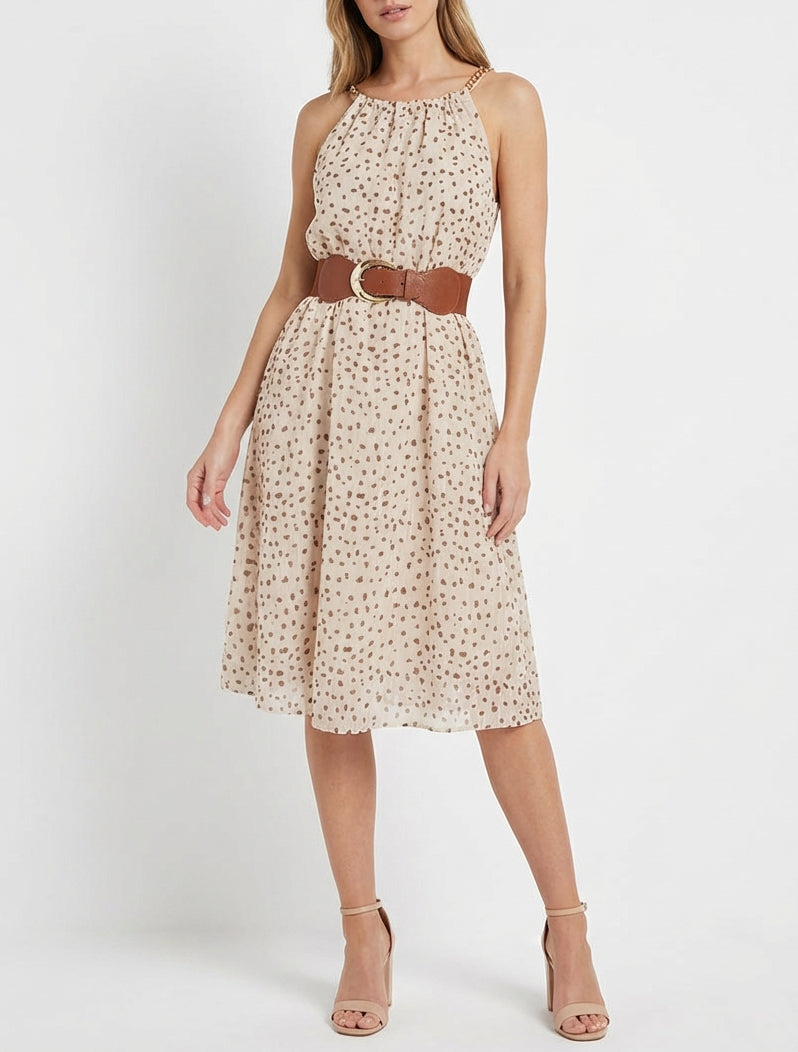 Abito con spalline a catena stampato maculato - Beige