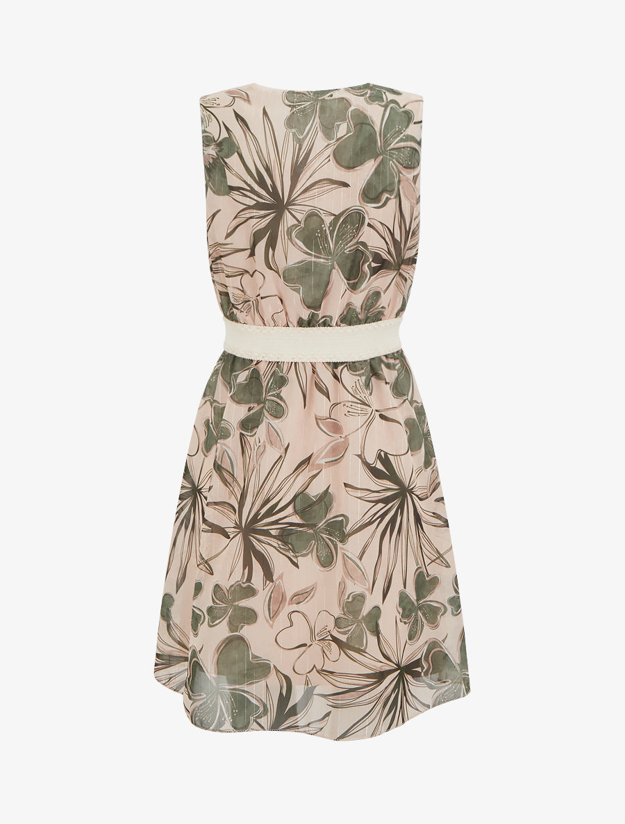 Robe patineuse sans manches imprimé fleuri - Kaki - 2