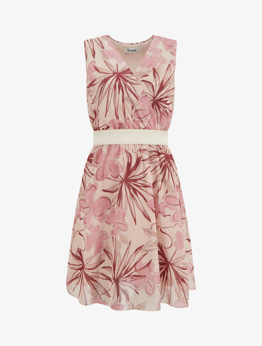 Robe patineuse sans manches imprimé fleuri - Rose - 1