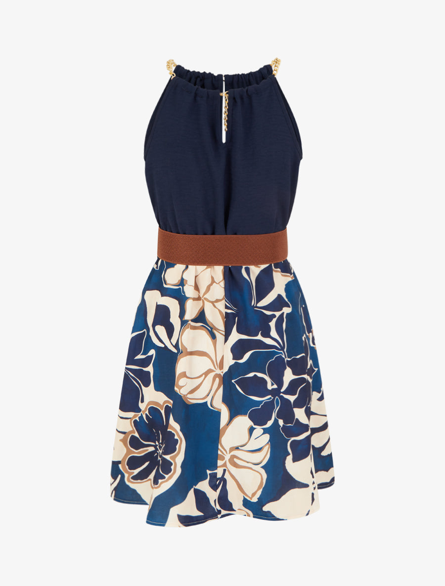 Robe à bretelles chaînes imprimé grandes fleurs - Marine - 2