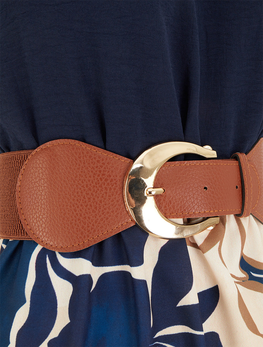 Robe à bretelles chaînes imprimé grandes fleurs - Marine - 3