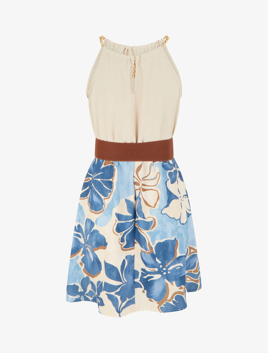 Robe à bretelles chaînes imprimé grandes fleurs - Bleu clair - 2