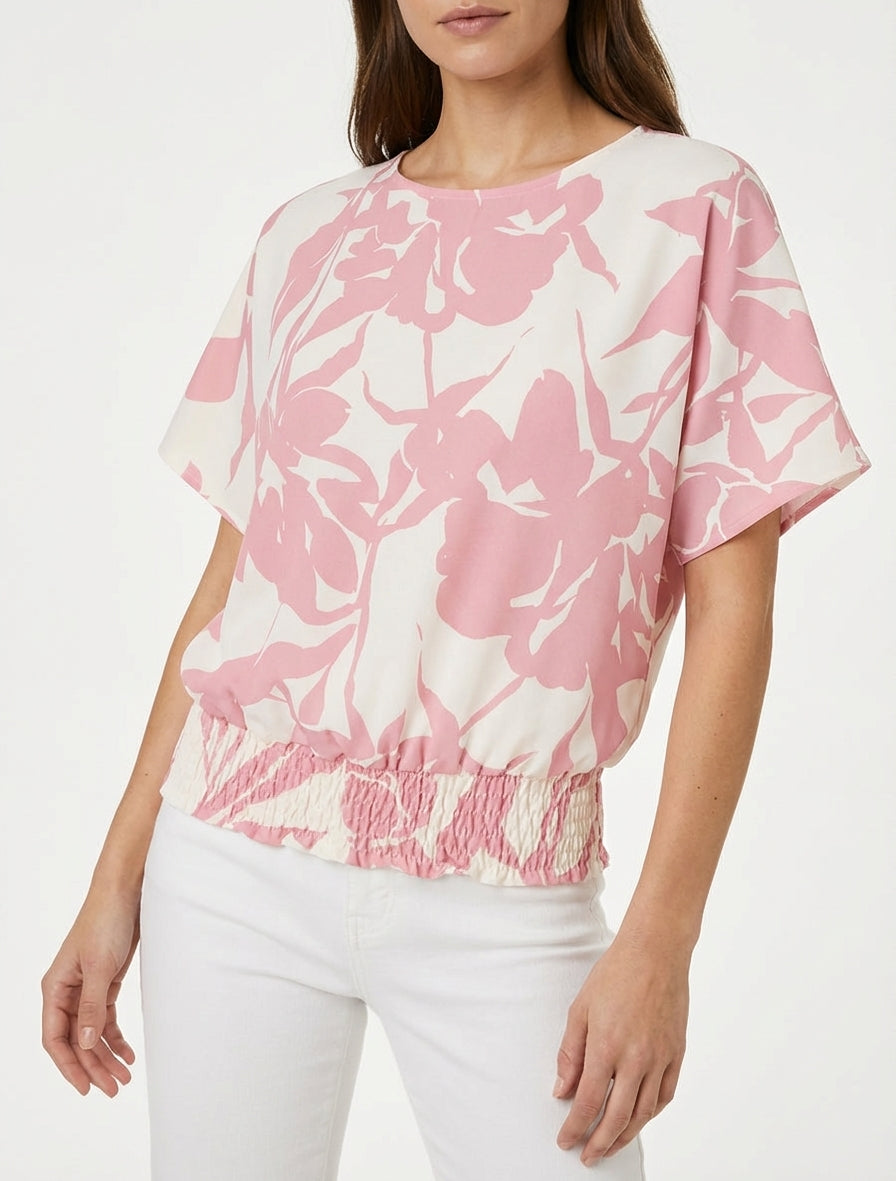Top taglio boule con stampa floreale - Rosa