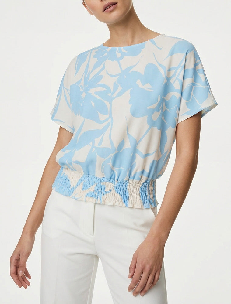 Top taglio boule con stampa floreale - Azzurro cielo