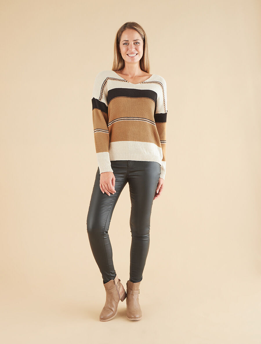 Pull en maille à rayures stylisées - Blanc - 4