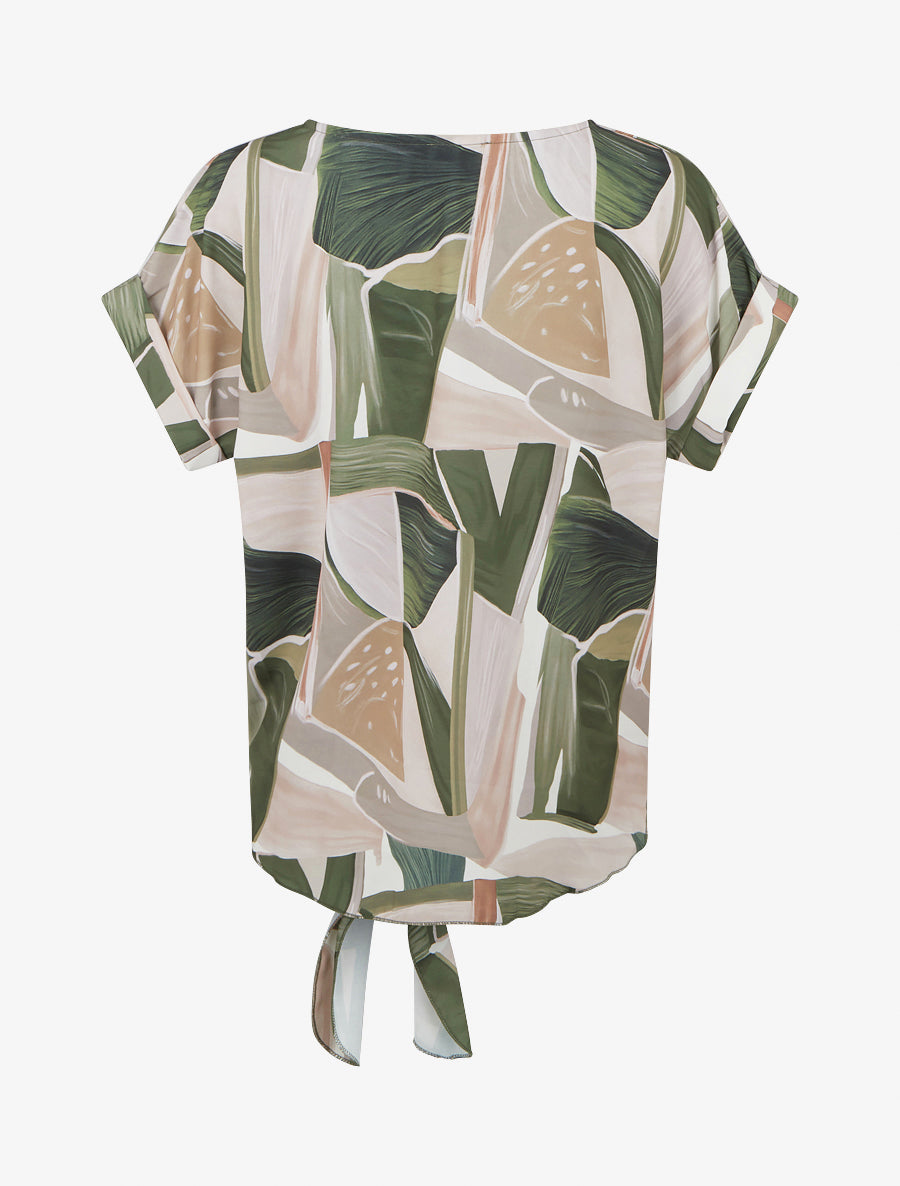 Top à nouer imprimé abstrait - Kaki - 2