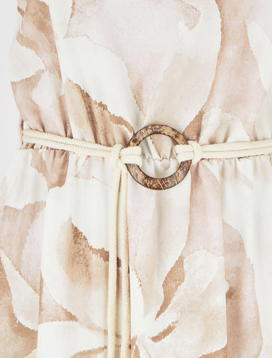 Abito lungo stampato floreale con vita elasticizzata - Beige