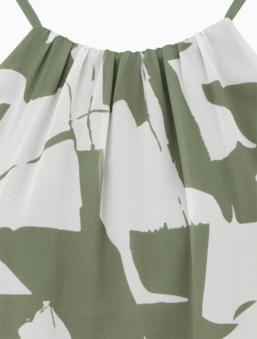 Top fluide imprimé abstrait - Kaki - 3