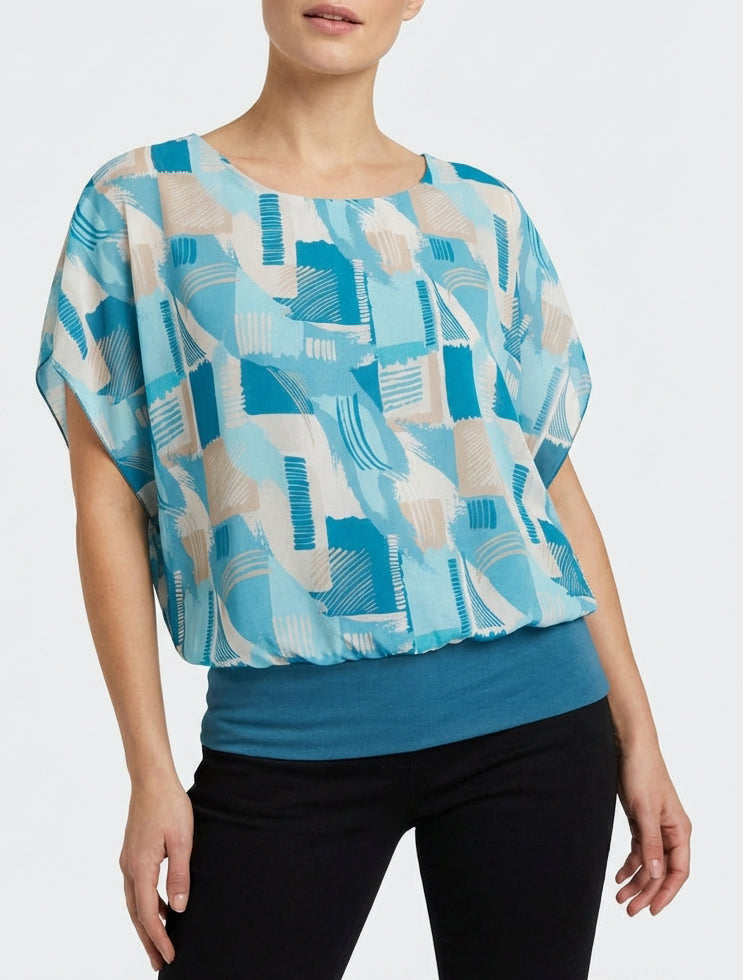 Top a maniche corte con stampa grafica. - Turchese